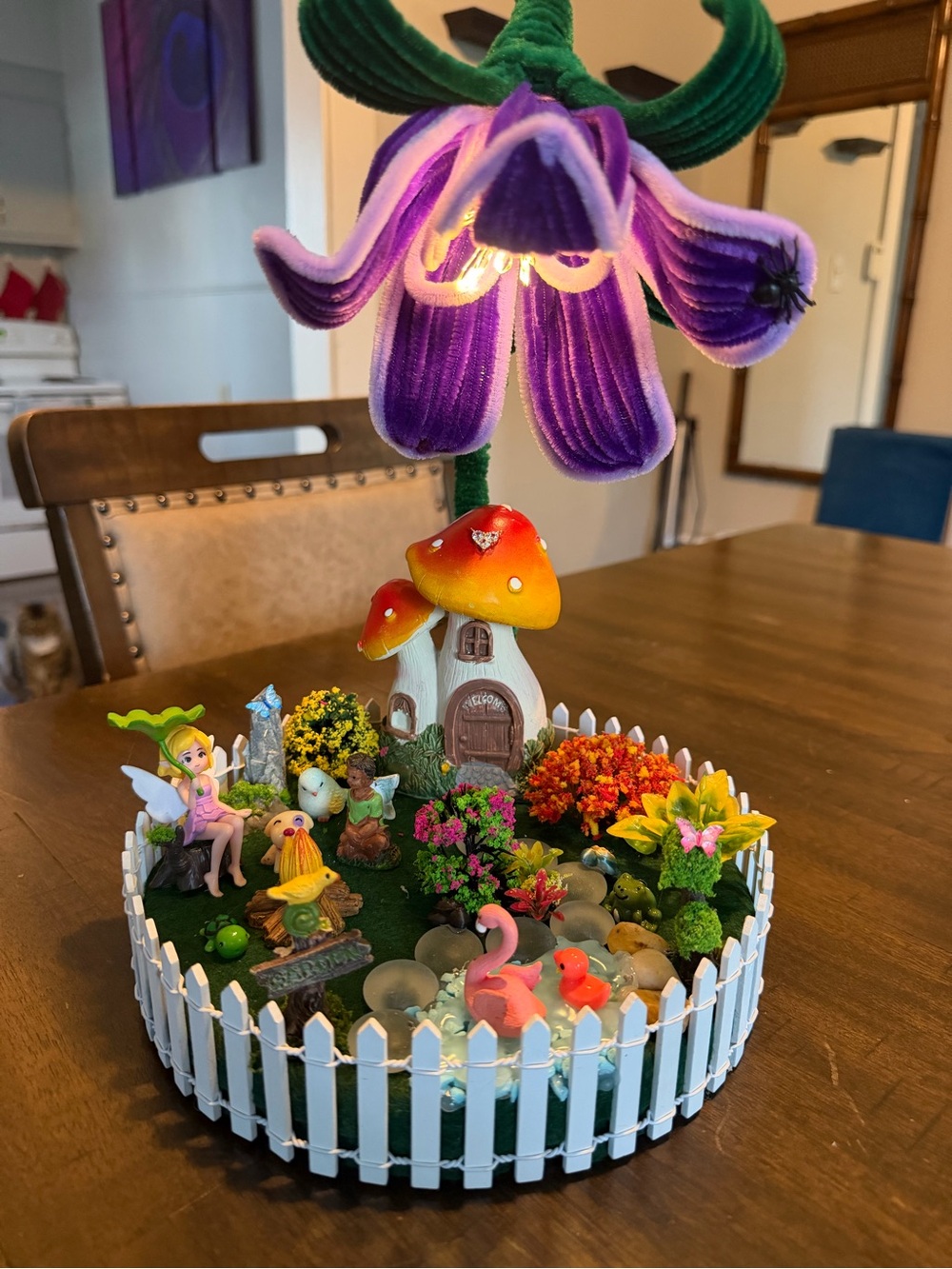 Whimsical Fairy Garden Table Centerpiece - Purple Floral Canopy